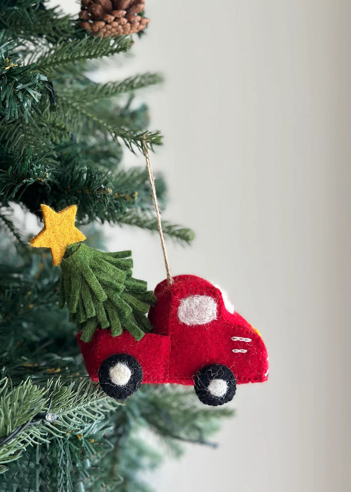 Pickup Truck & Christmas Tree Felt Ornament
