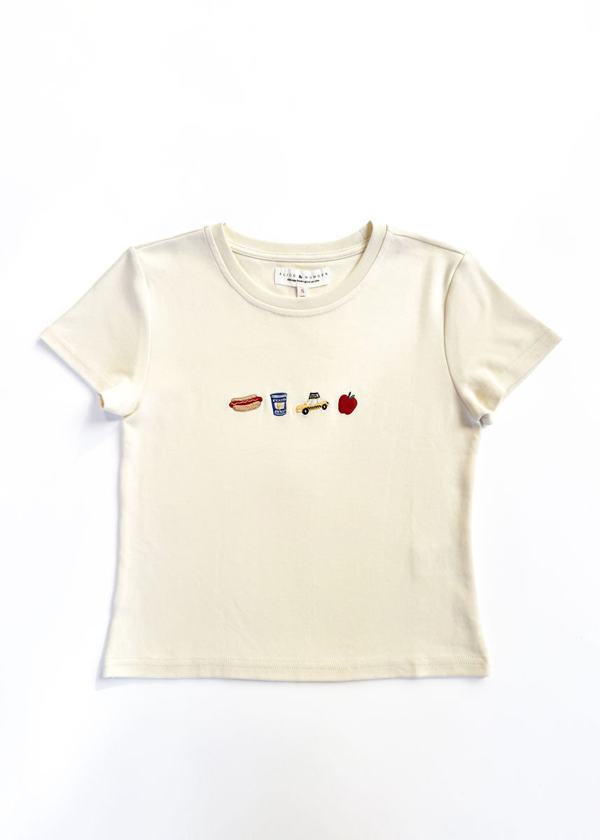NYC Embroidered Icons Baby Tee - White