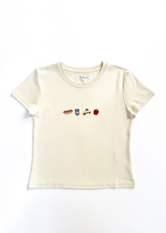 NYC Embroidered Icons Baby Tee - White