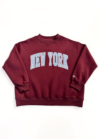 New York Collegiate Puff Mock Neck Sweatshirt - Burgundy & Light Blue