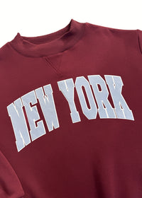 New York Collegiate Puff Mock Neck Sweatshirt - Burgundy & Light Blue