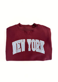 New York Collegiate Puff Mock Neck Sweatshirt - Burgundy & Light Blue