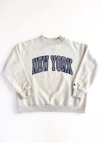 New York Collegiate Gingham Mock Neck Sweatshirt - Grey