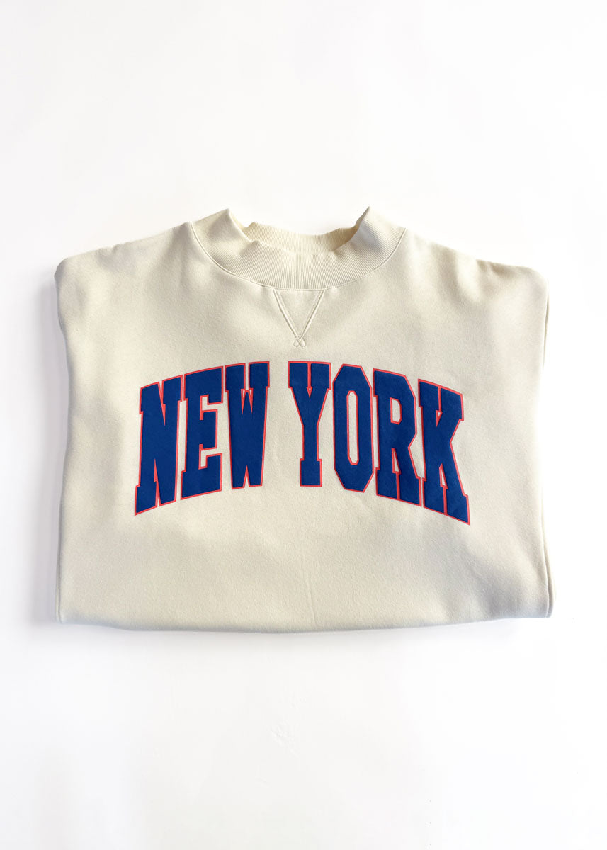 New York Collegiate Puff Mock Neck Sweatshirt - Blue & Orange