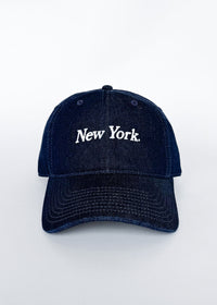New York. Dad Hat - Dark Denim & White Embroidery