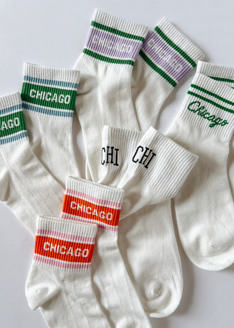 Chicago Triple Stripe Crew Sock - Green/Blue