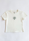 Chi Clover Embroidered Baby Tee - White