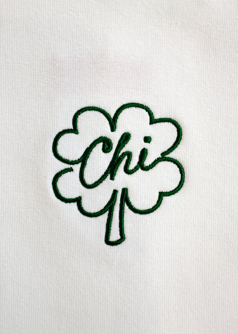 Chi Clover Embroidered Baby Tee - White