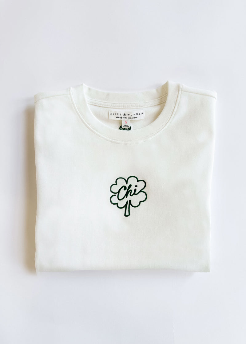 Chi Clover Embroidered Baby Tee - White