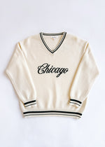 Chicago Collegiate V-Neck Sweater - Cream & Green