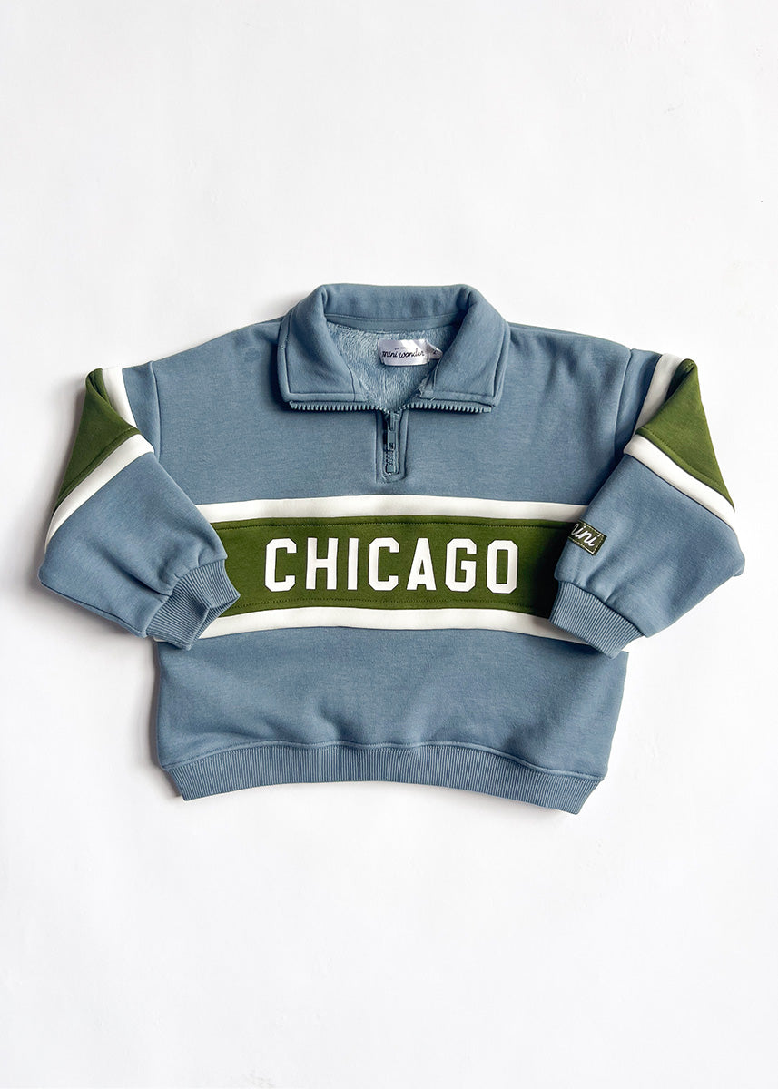 Chicago Quarter Zip Sweat Set - Blue & Green