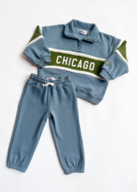 Chicago Quarter Zip Sweat Set - Blue & Green