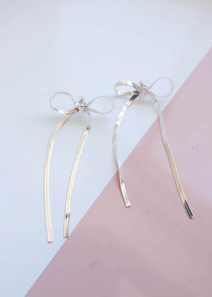 Herringbone Bow Earrings - Silver