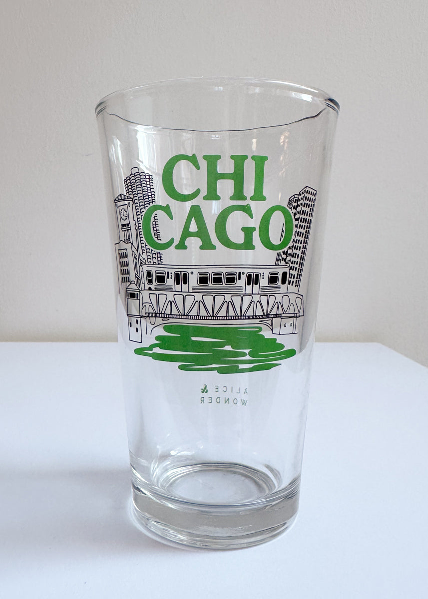 Chicago Green River Pint Glass