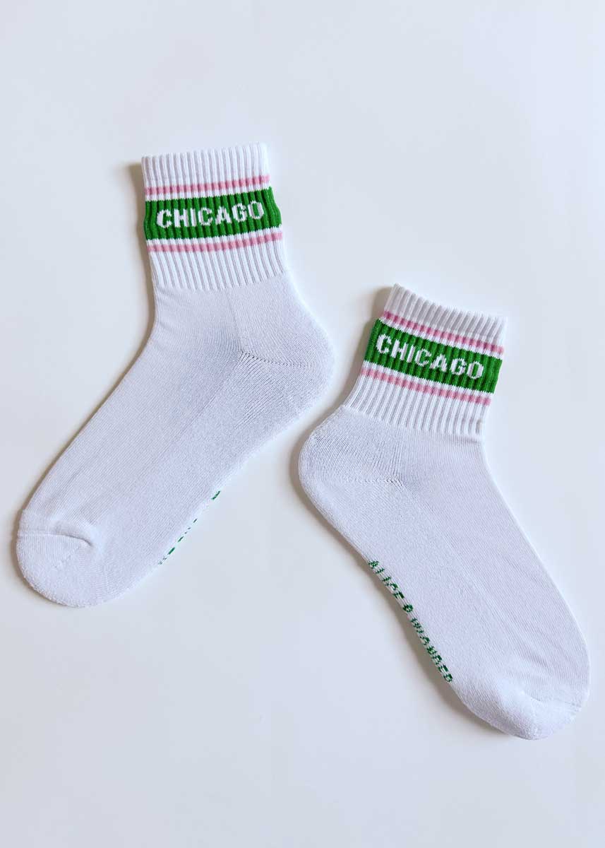 Chicago Triple Stripe Crew Sock - Green & Pink