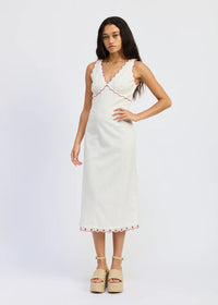 Bonnie Embroidered Midi Dress - White & Red