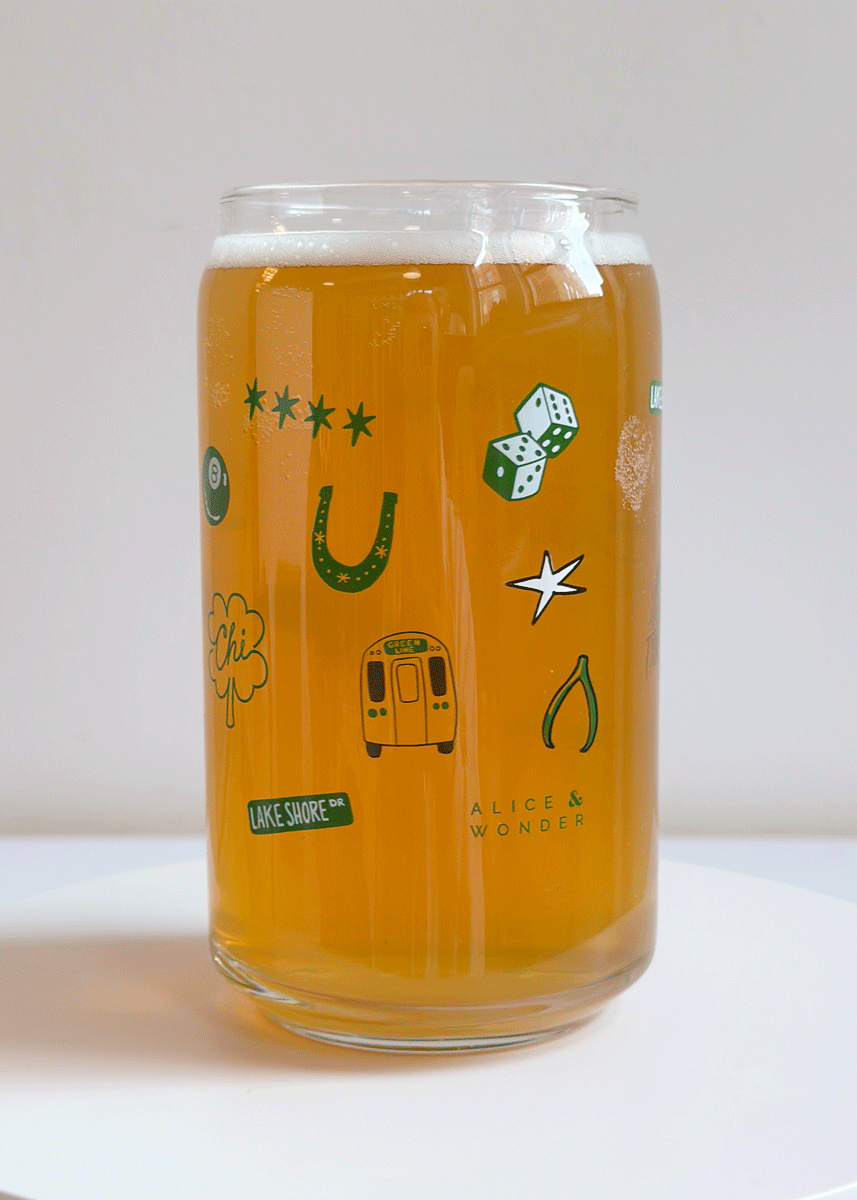 Chicago Lucky Icons Can Glass