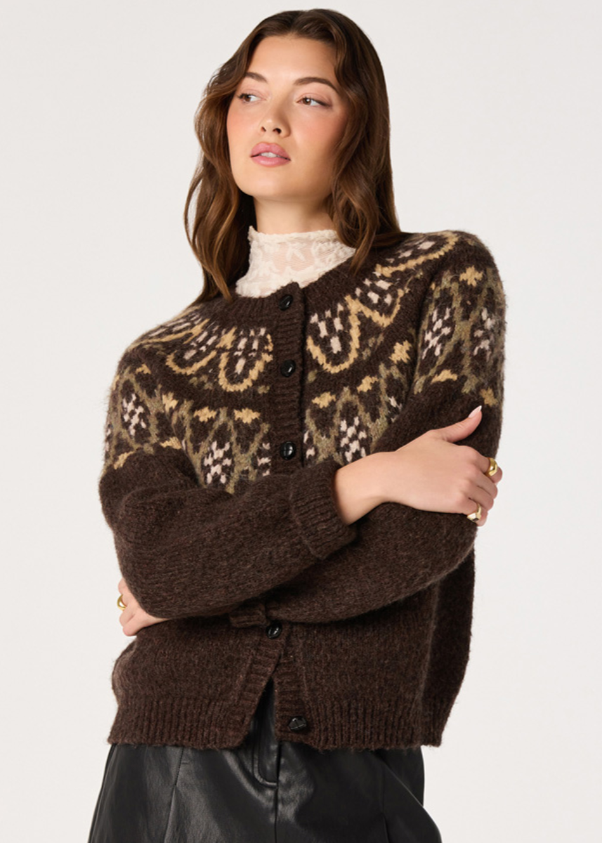 Irene Fair Isle Cardigan - Brown
