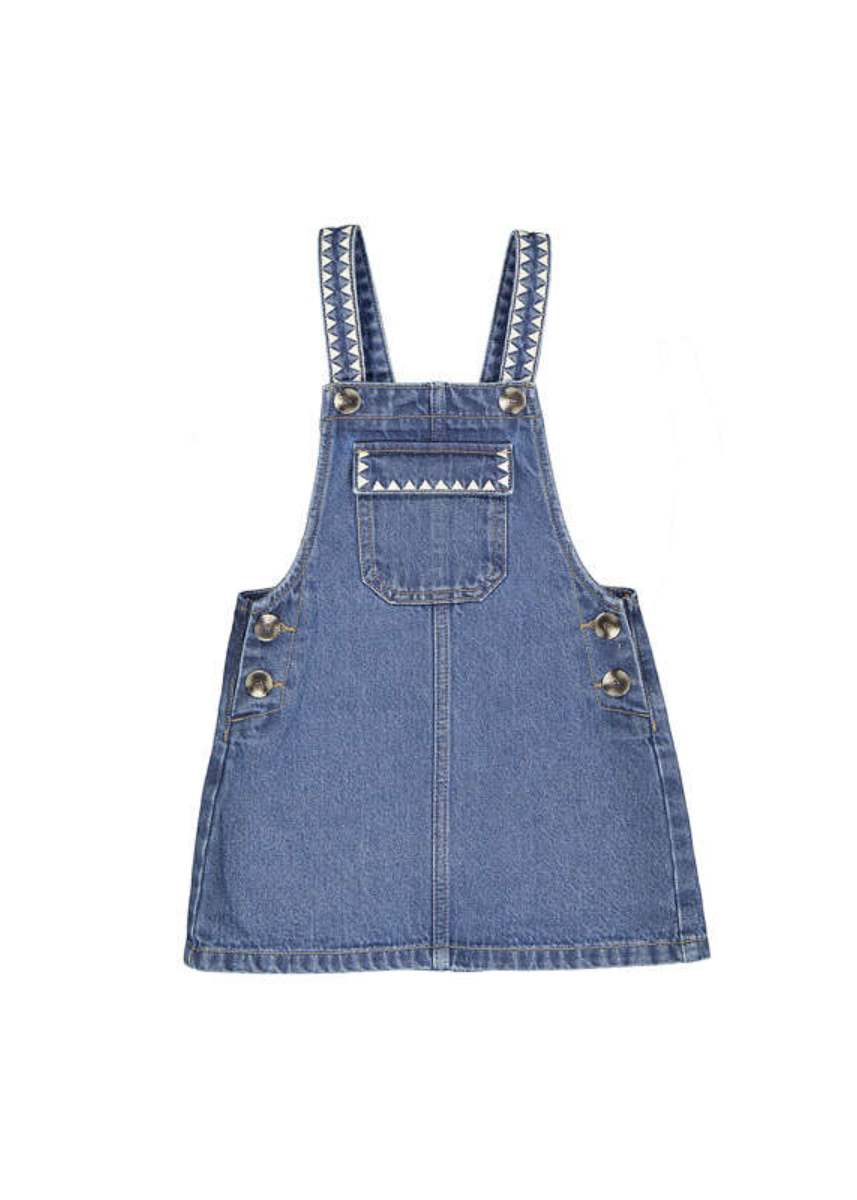 Iris Embroidered Overall Dress - Light Denim