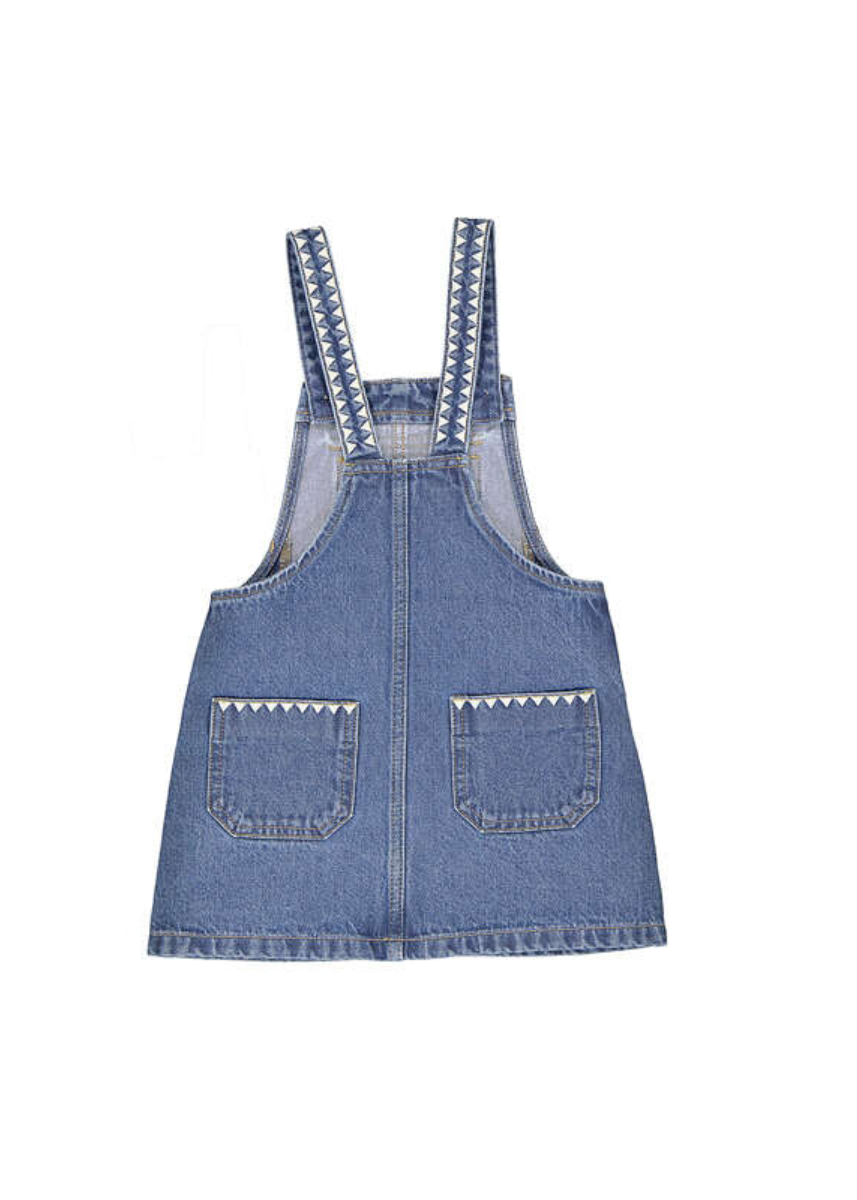 Iris Embroidered Overall Dress - Light Denim