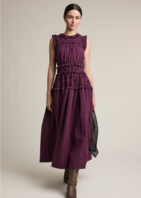 Isadora Ruffle Plaid Maxi Dress - Wine