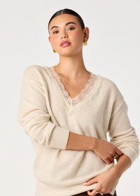 Jadyn V-Neck Lace Sweater - Ivory