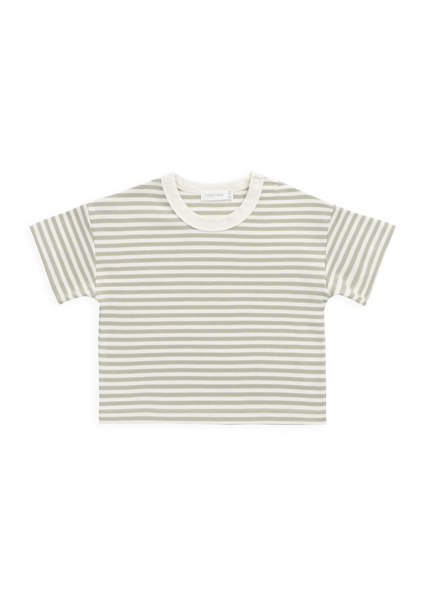 Wesley Tee - Narrow Lichen/Cloud Stripe