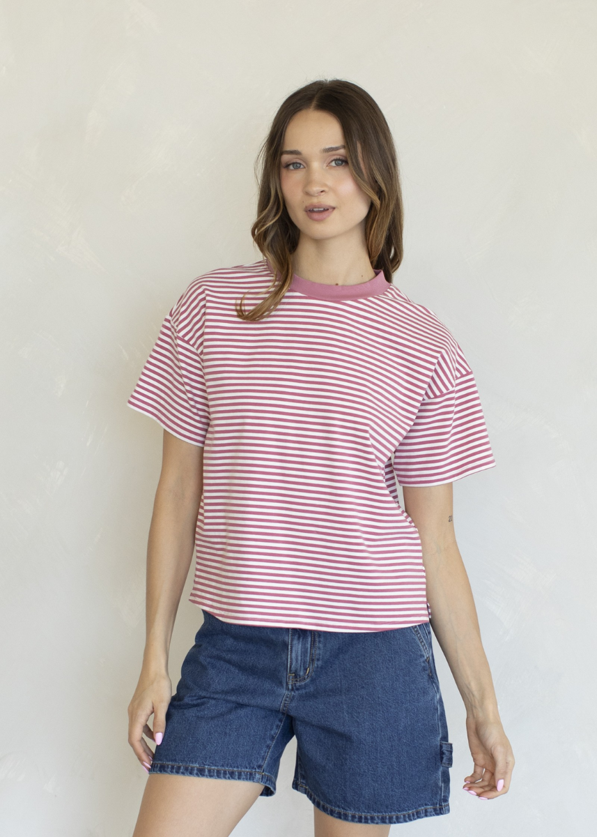 Jude Contrast Stripe Top - Rose