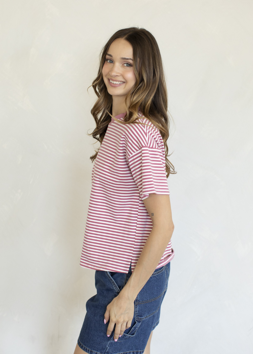Jude Contrast Stripe Top - Rose