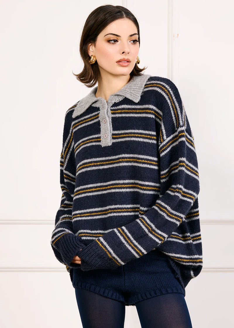 Sutton Striped Sweater - Navy & Grey