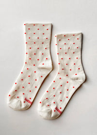 Polka Dot Sneaker Socks - Cream & Red