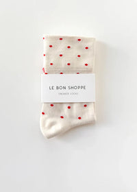 Polka Dot Sneaker Socks - Cream & Red