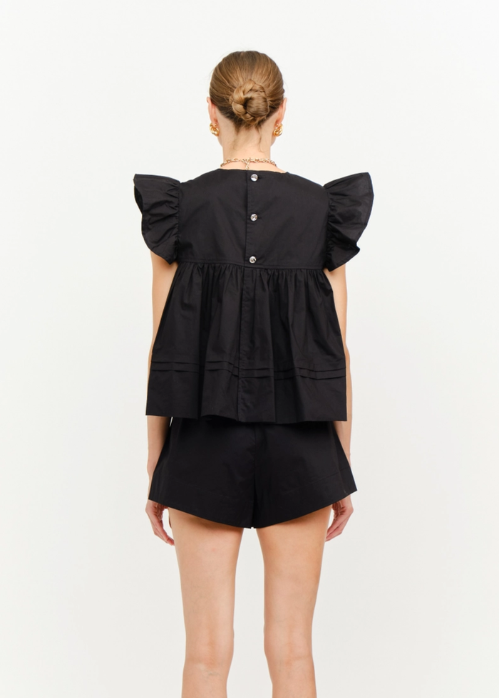 Leah Cotton Ruffle Top - Black