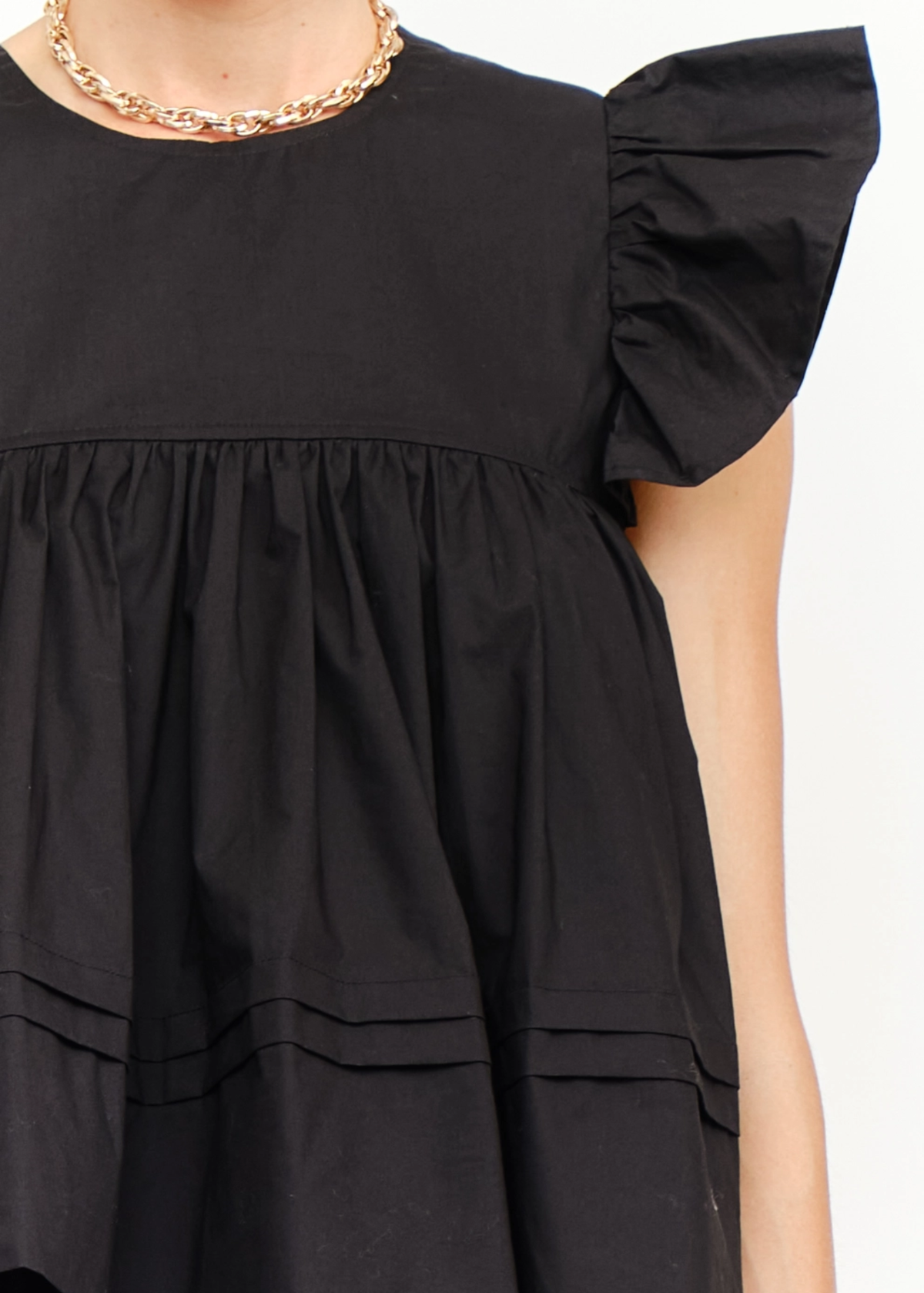 Leah Cotton Ruffle Top - Black