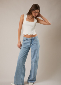 Leila Eyelet Scallop Sweater Tank - White