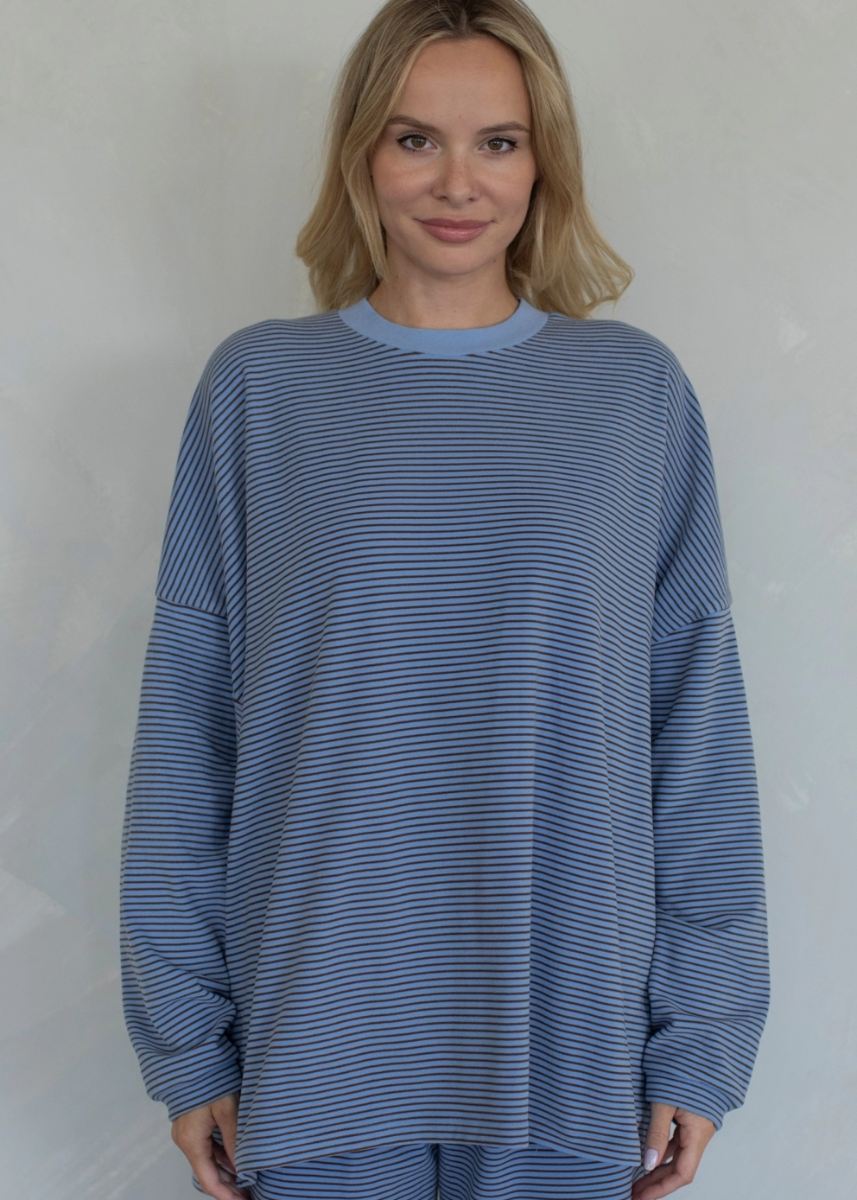 Levi Striped Fleece Oversized Top - Dusty Blue