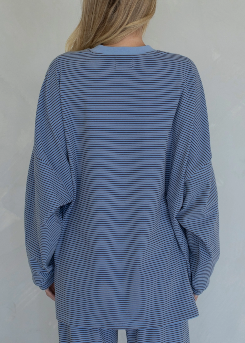 Levi Striped Fleece Oversized Top - Dusty Blue