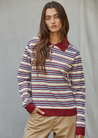 Line Point Polo Long Sleeve - Burgundy