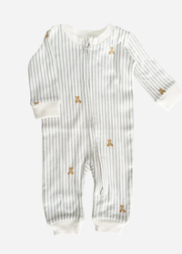 Long Sleeve Zipper Romper - Teddy Stripes