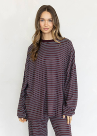 Lorenze Stripe Top - Wine Multi