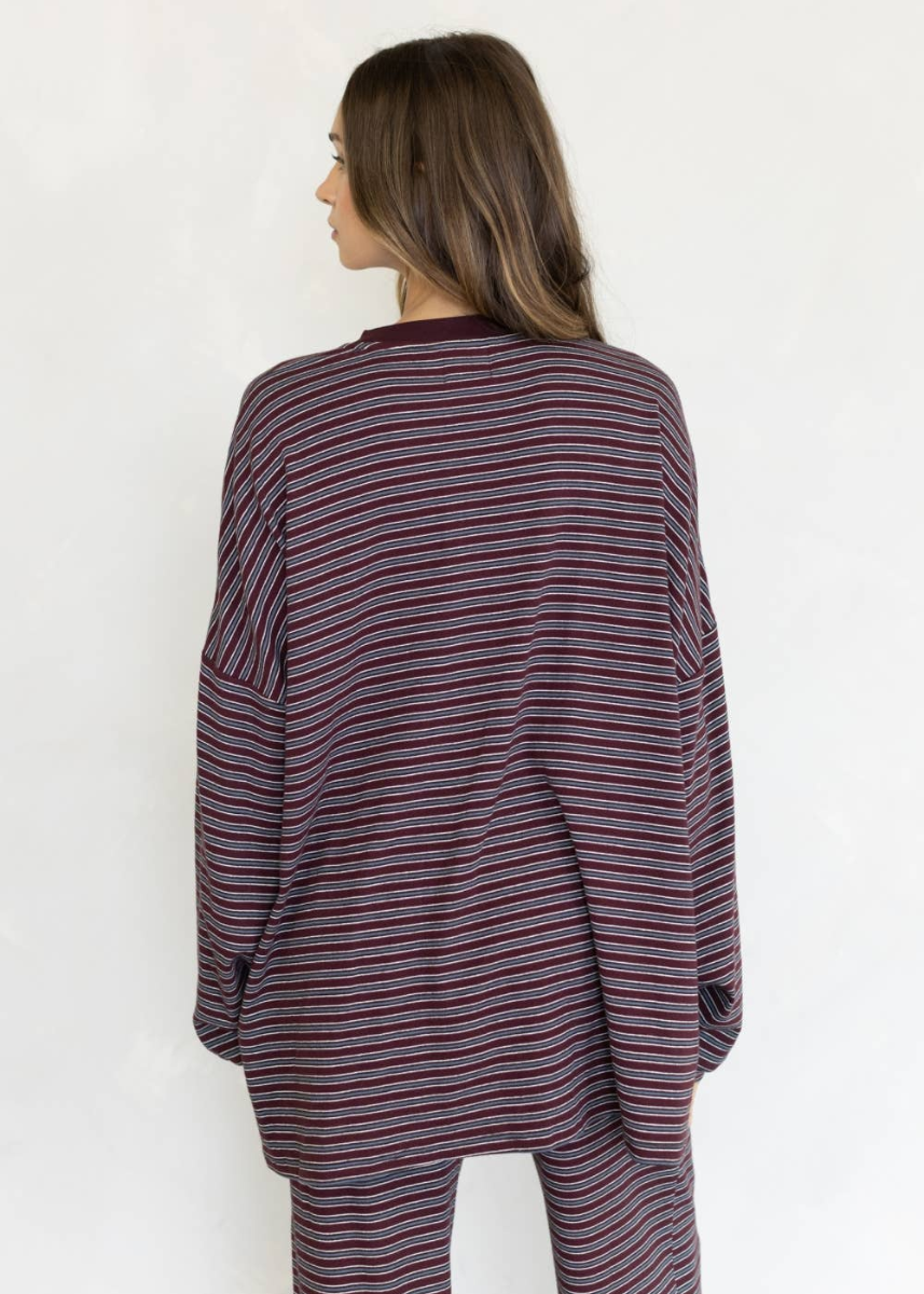 Lorenze Stripe Top - Wine Multi