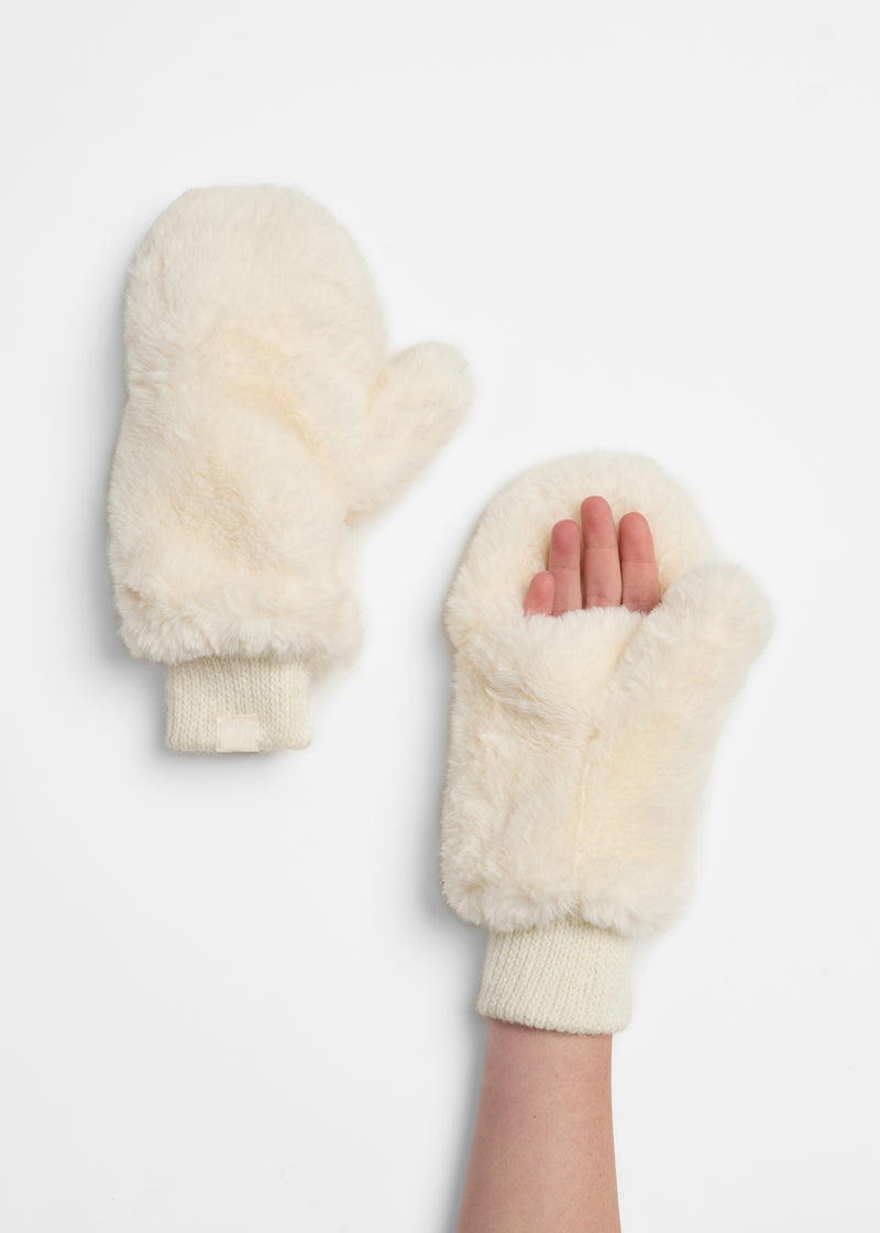 Mad Hatter Faux-Fur Mittens - Ivory