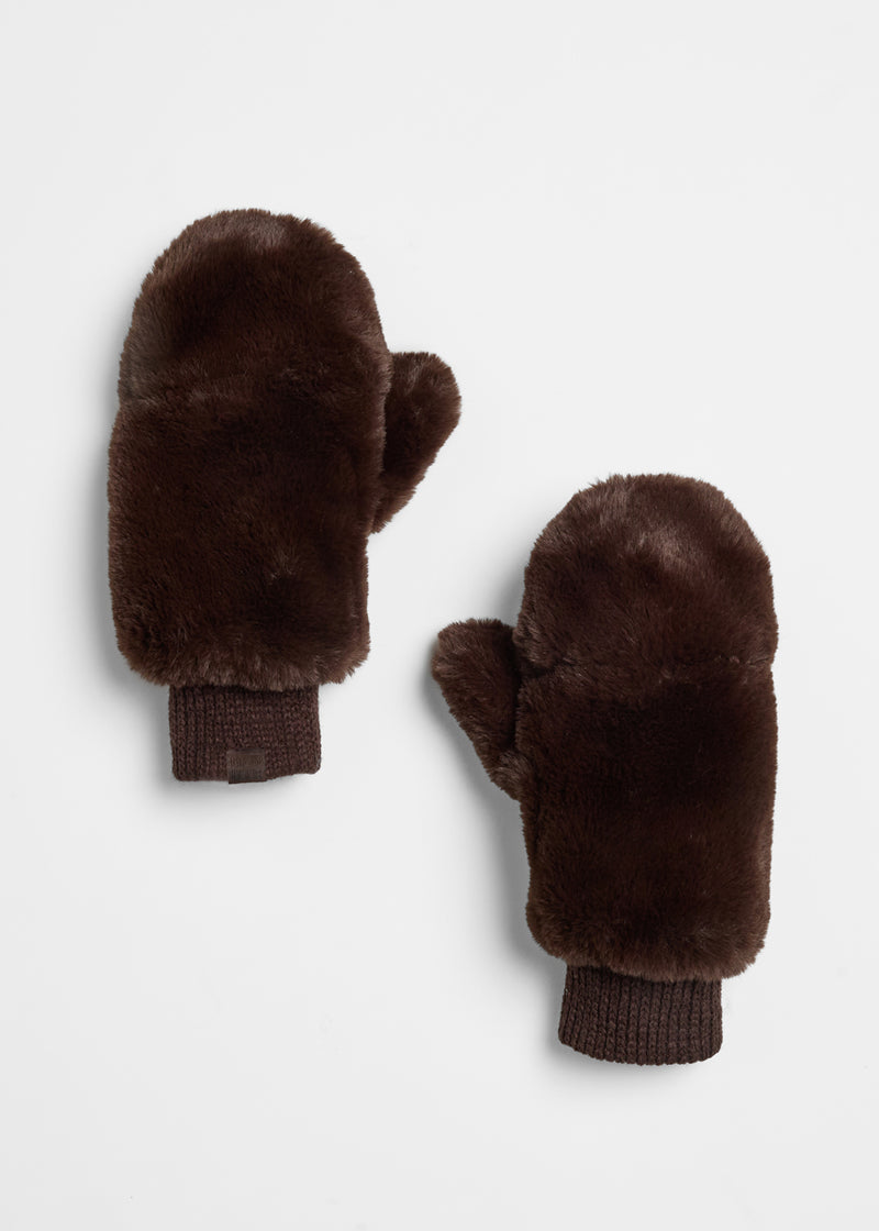 Mad Hatter Faux-Fur Mittens - Chocolate