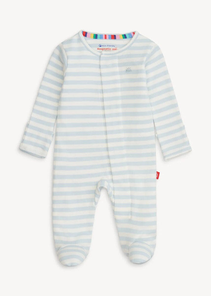 Organic Cotton Magnetic Footie - Blue Stripe