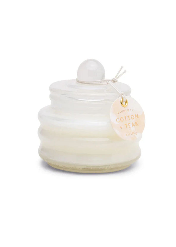 Beam White Glass Candle - Cotton & Teak 3oz