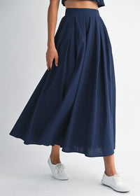 Darcy Frilled Top & Midi Skirt Set - Navy