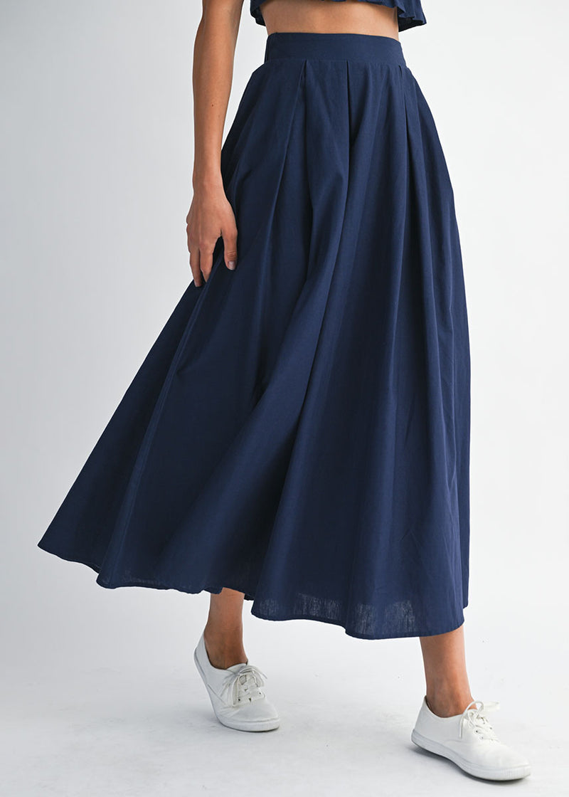 Darcy Frilled Top & Midi Skirt Set - Navy