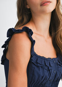 Darcy Frilled Top & Midi Skirt Set - Navy