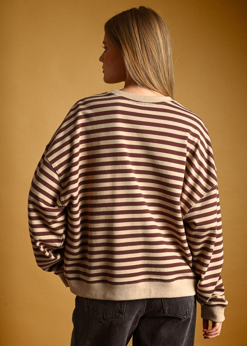 Maela Striped Long Sleeve Pullover - Brown & Tan