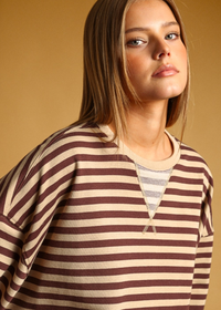 Maela Striped Long Sleeve Pullover - Brown & Tan